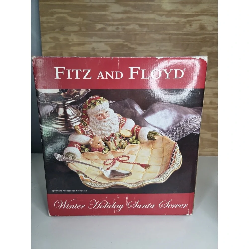 Fitz And Floyd Holiday Home Santa Server Serving‎ Bowl Platter Vintage XLarge